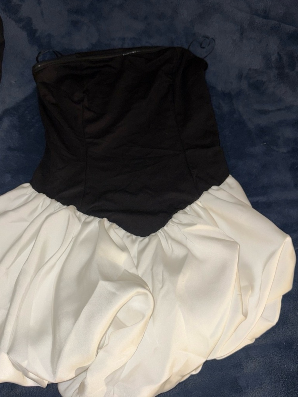 Black and Cream Strapless Bubble Hem Romper